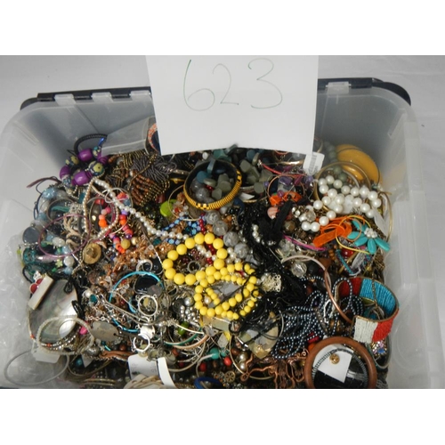 623 - A very large collection of unsorted costume jewellery.(crate not included)