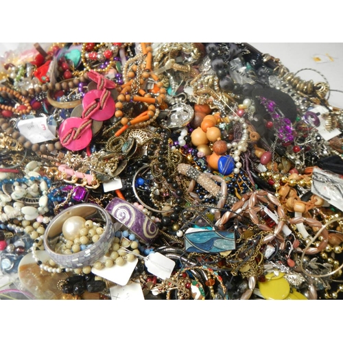 632 - A very large collection of unsorted costume jewellery (crate not included)