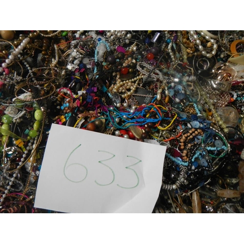 633 - A very large collection of unsorted costume jewellery (crate not included)