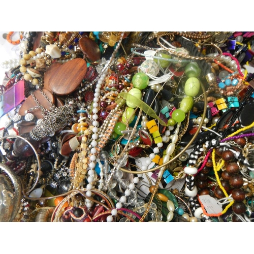 633 - A very large collection of unsorted costume jewellery (crate not included)