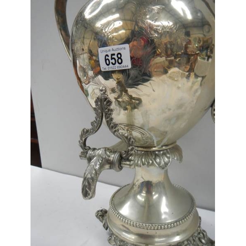 658 - A good old samovar urn, 19'' tall, incorrect lid.