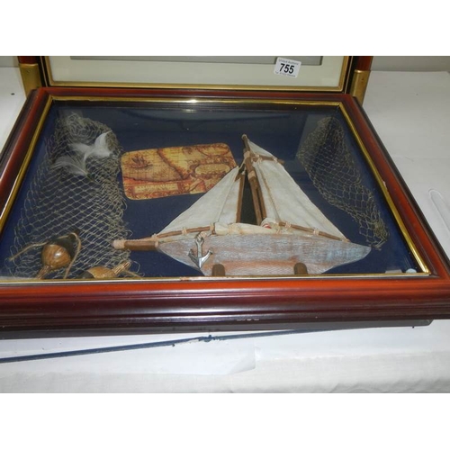 755 - 2 framed and glazed nautical related collages, 21'' x 12'' and 18'' x 15''.