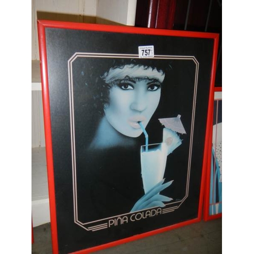 757 - 3 framed and glazed pina colado advertising posters.