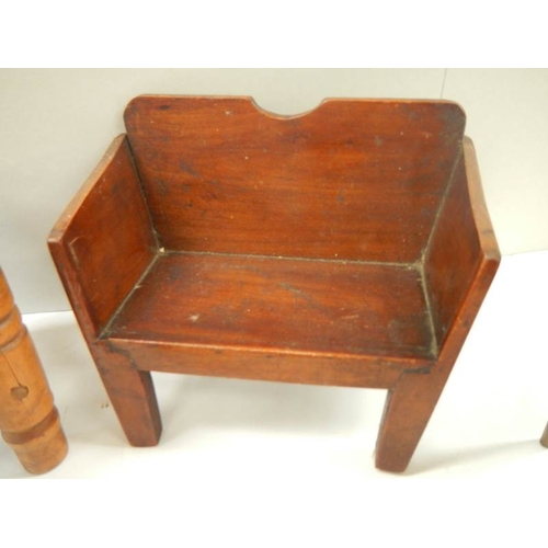 763 - A mixed lot of Victorian and later dolls furniture including chair, monks bench, Windsor style chair... 