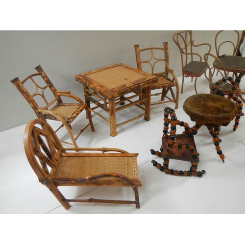 764 - A mixed lot of old bamboo and other traveller sample furniture, approximately 14 items.