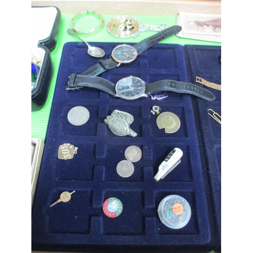 651 - A display case containing assorted watches and jewellery etc., (this lot is buyer collect only).