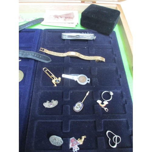 651 - A display case containing assorted watches and jewellery etc., (this lot is buyer collect only).