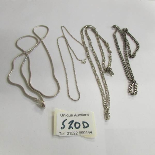 520D - 4 assorted silver chains, approximately 50 grams.