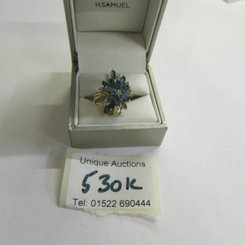 530K - A Sapphire and diamond yellow gold 1970's ring, size M.