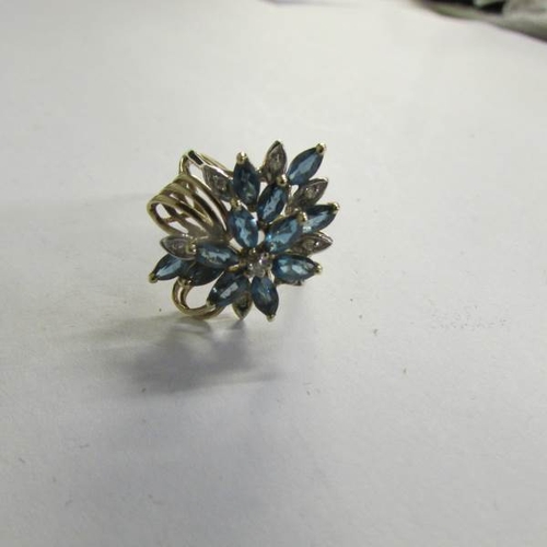 530K - A Sapphire and diamond yellow gold 1970's ring, size M.