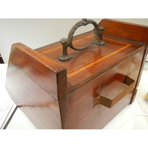 784 - An Edwardian inlaid coal box with shovel.