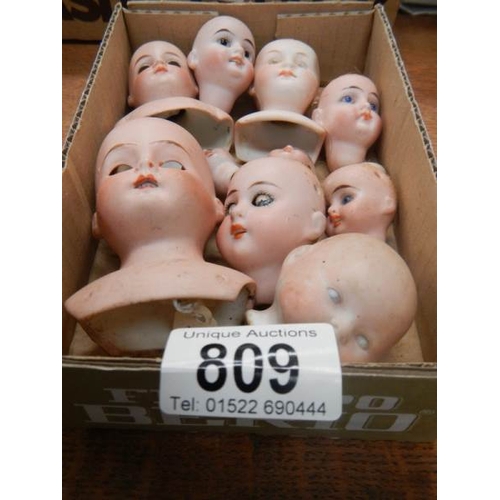 809 - 10 Victorian porcelain dolls heads including French and German (see images).