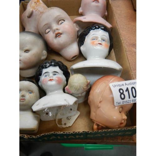 810 - 9 Victorian porcelain dolls heads including French and German (see images).