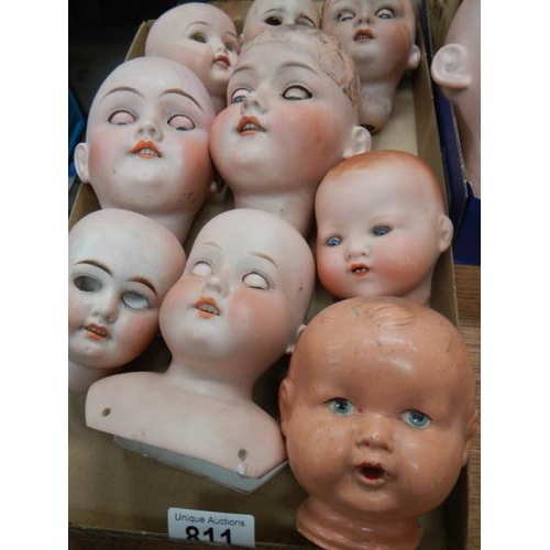 811 - 9 Victorian dolls heads including French and German (see images).