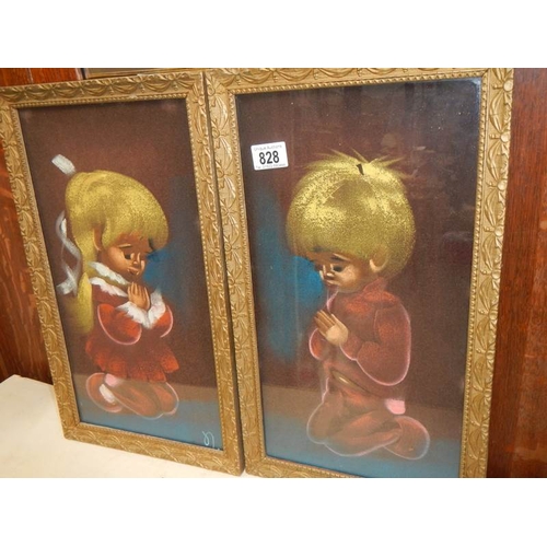 828 - A pair of paintings of children.