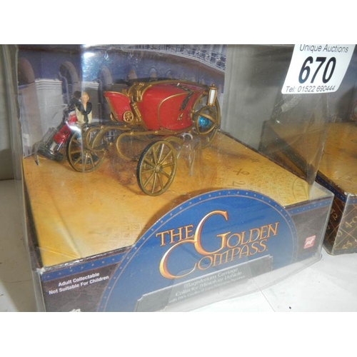 670 - 2 boxed Golden Compass models being Magisterium Carriage and Magisterium sky ferry.