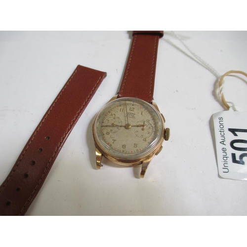 501 - A fine Dogma Prima wrist watch with 18ct gold back and calf strap, in full working order.