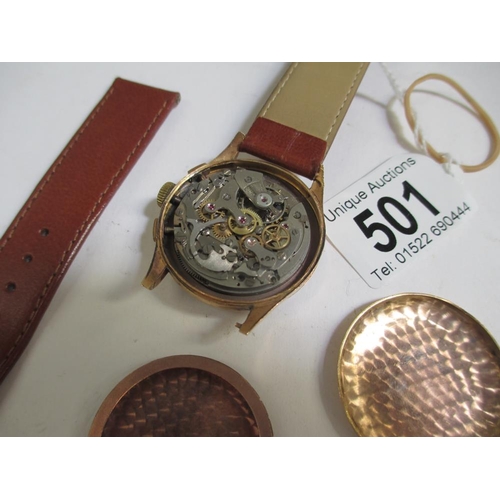 501 - A fine Dogma Prima wrist watch with 18ct gold back and calf strap, in full working order.