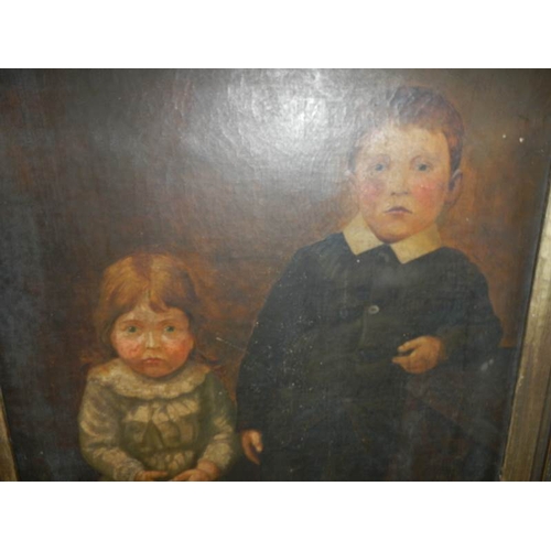 844 - An antique painting of children.