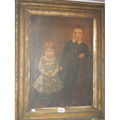 844 - An antique painting of children.