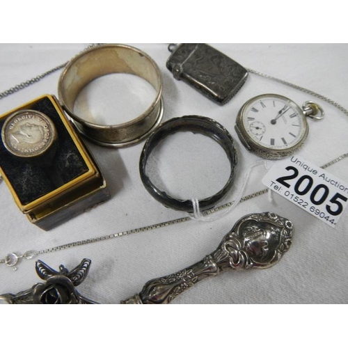 2005 - A mixed lot of silver vesta's, ladies watch etc.,