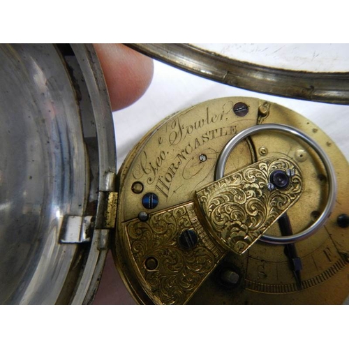 2011 - A silver verge pocket watch, George Fowler, Horncastle, in working order.