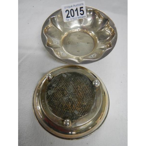 2015 - 2 hall marked silver dishes, one depicting a horse and jockey (possibly hand painted).