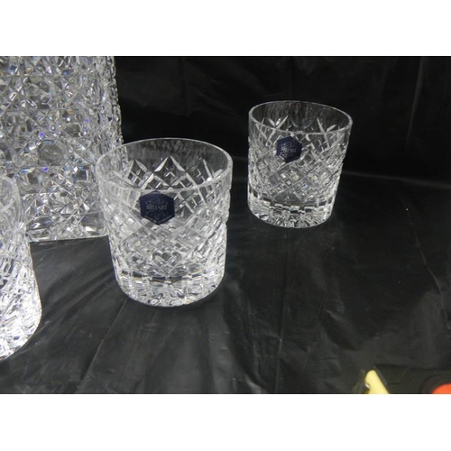 2116 - An old style hobnail cut glass decanter and a set of 6 Stuart crystal whisky tumblers.