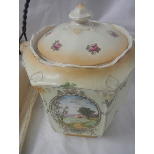 2122 - An old biscuit barrel and a cheese dish, in good condition.