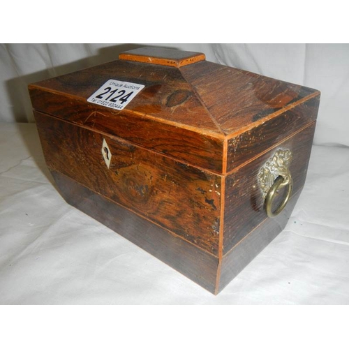 2124 - A figured mahogany caddy shaped box.