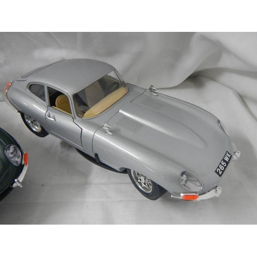 2132 - 3 Burago model cars being Mercedes 500K Roadster and 2 Jaguar E.