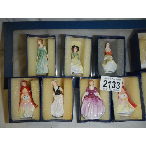 2133 - A set of 12 fine English bone china miniature figures, all signed.