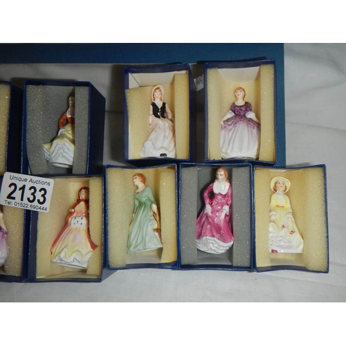 2133 - A set of 12 fine English bone china miniature figures, all signed.