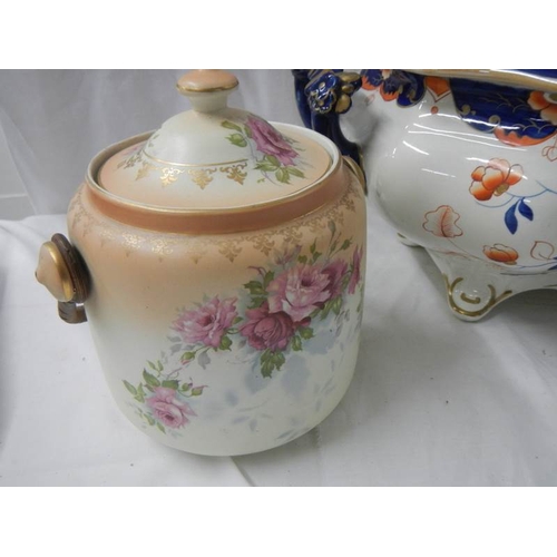 2143 - A large tureen (13'' wide x 11'' high) and 2 biscuit barrels.