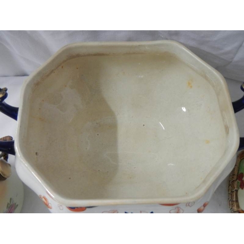 2143 - A large tureen (13'' wide x 11'' high) and 2 biscuit barrels.