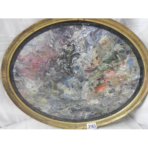 2163 - Terry O'Donnell 20th century, oil on board, abstract entitled Nucelar, signed verso, in oval frame, ... 