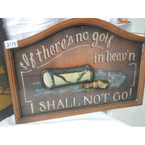 2176 - 2 mid 20th century wooden golf related signs.