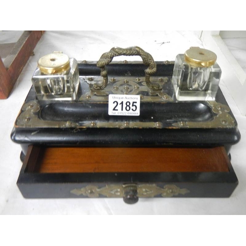 2185 - An old inkstand with 2 inkwells.