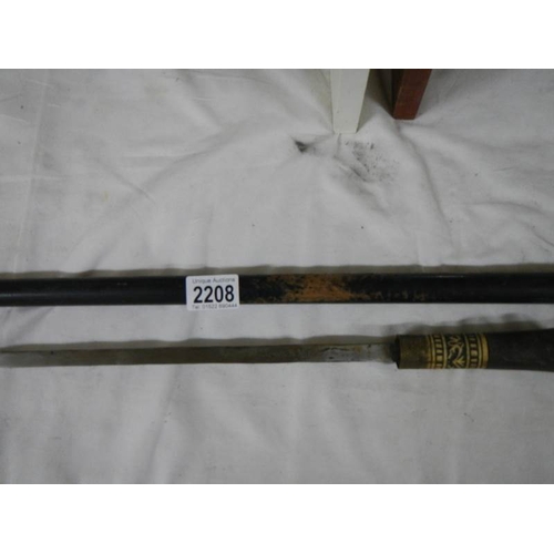 2208 - A good original sword stick with bone mounts.