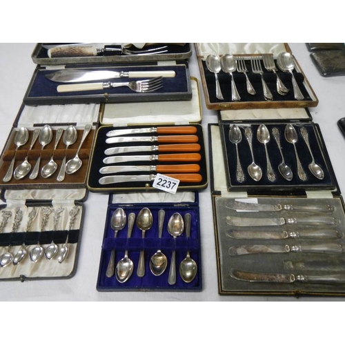 2237 - A mixed lot of cased silver plate cutlery, spoons etc.,