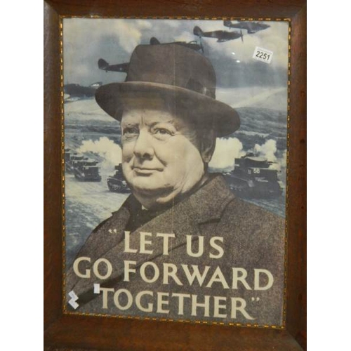 2251 - A large retro WW2 Churchill poster 'Lets Go Forward Together' in period oak frame.