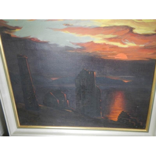 2254 - A Cornish painting of tin mines at sunset.