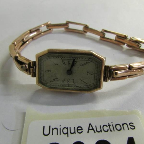 2084 - A ladies 9ct gold wrist watch dated October 2 1940, missing winder.