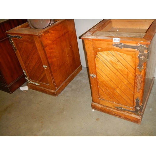 2284 - A pair of old  bedside cabinets with marble tops and heavy brass hinges,  possibly Scottish. (one to... 