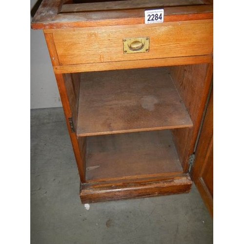 2284 - A pair of old  bedside cabinets with marble tops and heavy brass hinges,  possibly Scottish. (one to... 