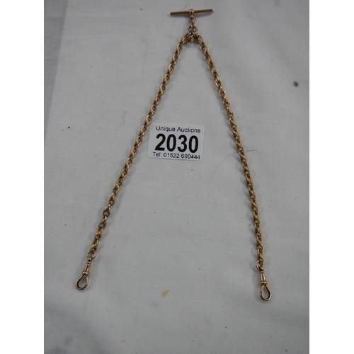 2030 - A 9ct gold double Albert, 15.5'' long, 24 grams.