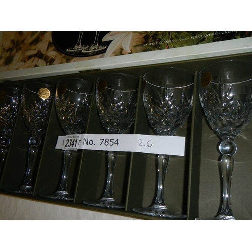 2341 - A boxed set of 6 Mystique Crystal D'arques quarter ounce wine glasses, made in France 1995.