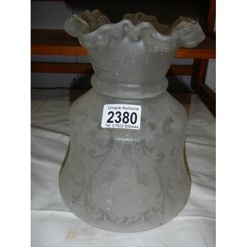 2380 - 5 glass oil lamp shades in good condition.