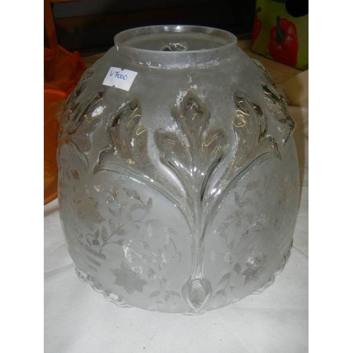 2380 - 5 glass oil lamp shades in good condition.