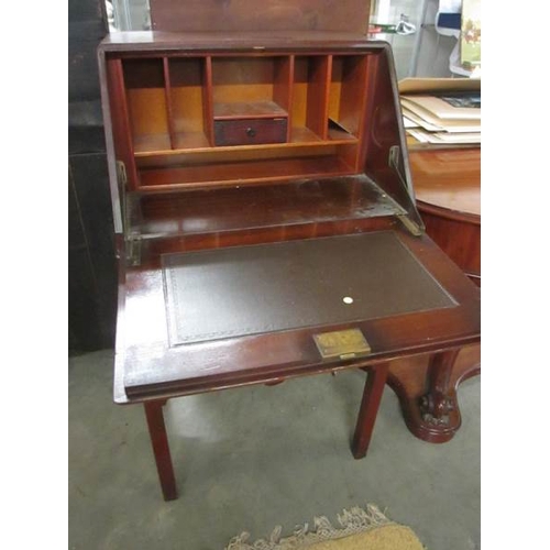 2388 - A slim mahogany bureau (handle missing).